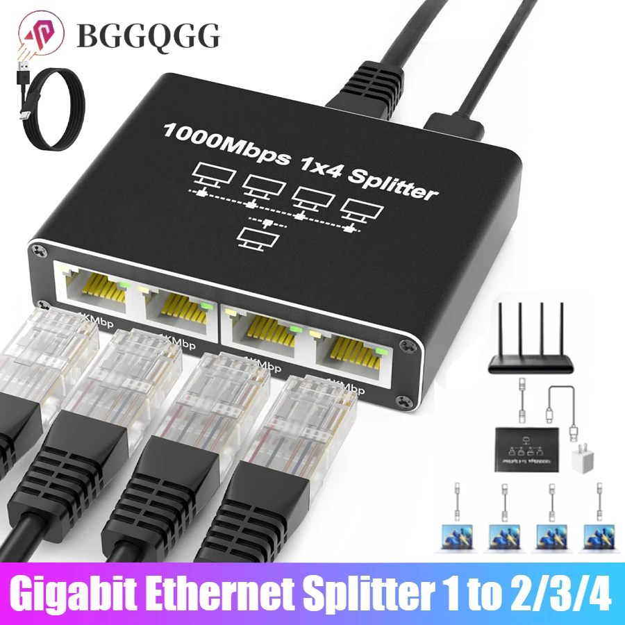Gigabit Ethernet Switch Rj45 Splitter LAN Gigabit Extension Adapter 1000Mbps Network Connector for PC Laptop TV Box Router