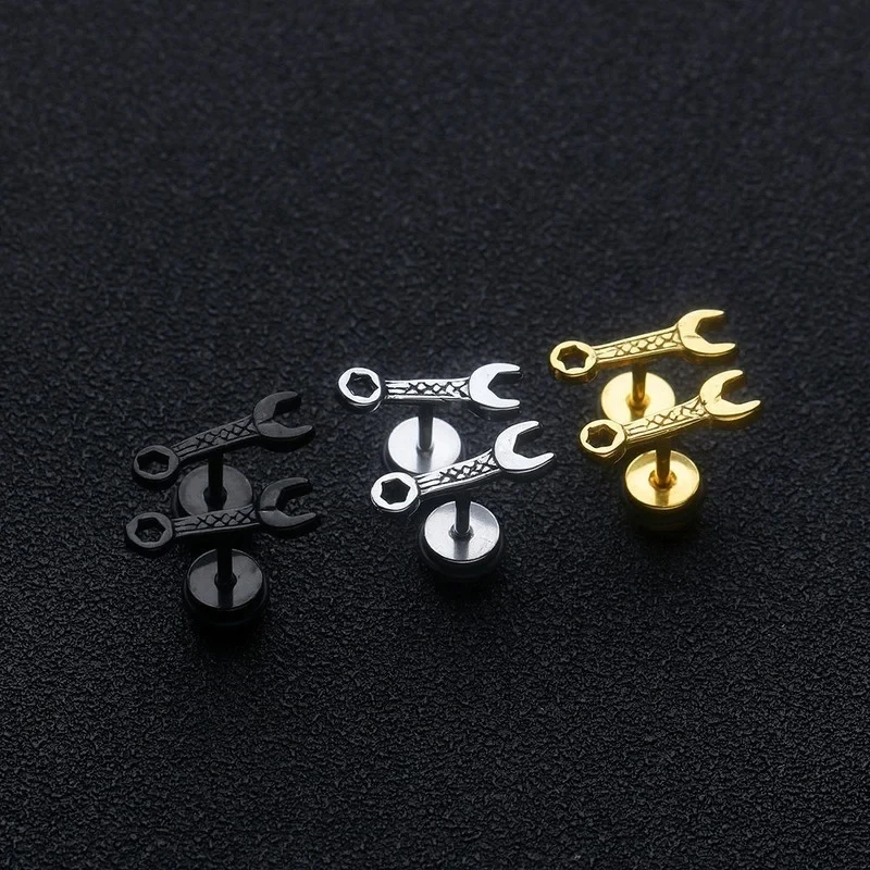 2pcs Unisex Punk Hip Hop Fashion Stainless Steel Wrench Screw Back Stud Earrings Earrings for Men Women Daily Wear Jewelry