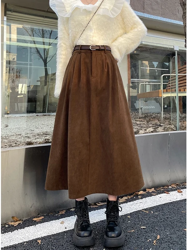 

plus Size 300 Pou Plaid Woolen Midi Skirt Women's Autumn Winter High Waist A-Line Skirt Korean Sle Casual Pear Bod...