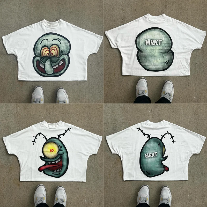 Men Women Blutosatire T-shirt High Quality Cartoon Print Pure Cotton Drop Shoulder White Tops Short Sleeve Blutosatire Tshirts