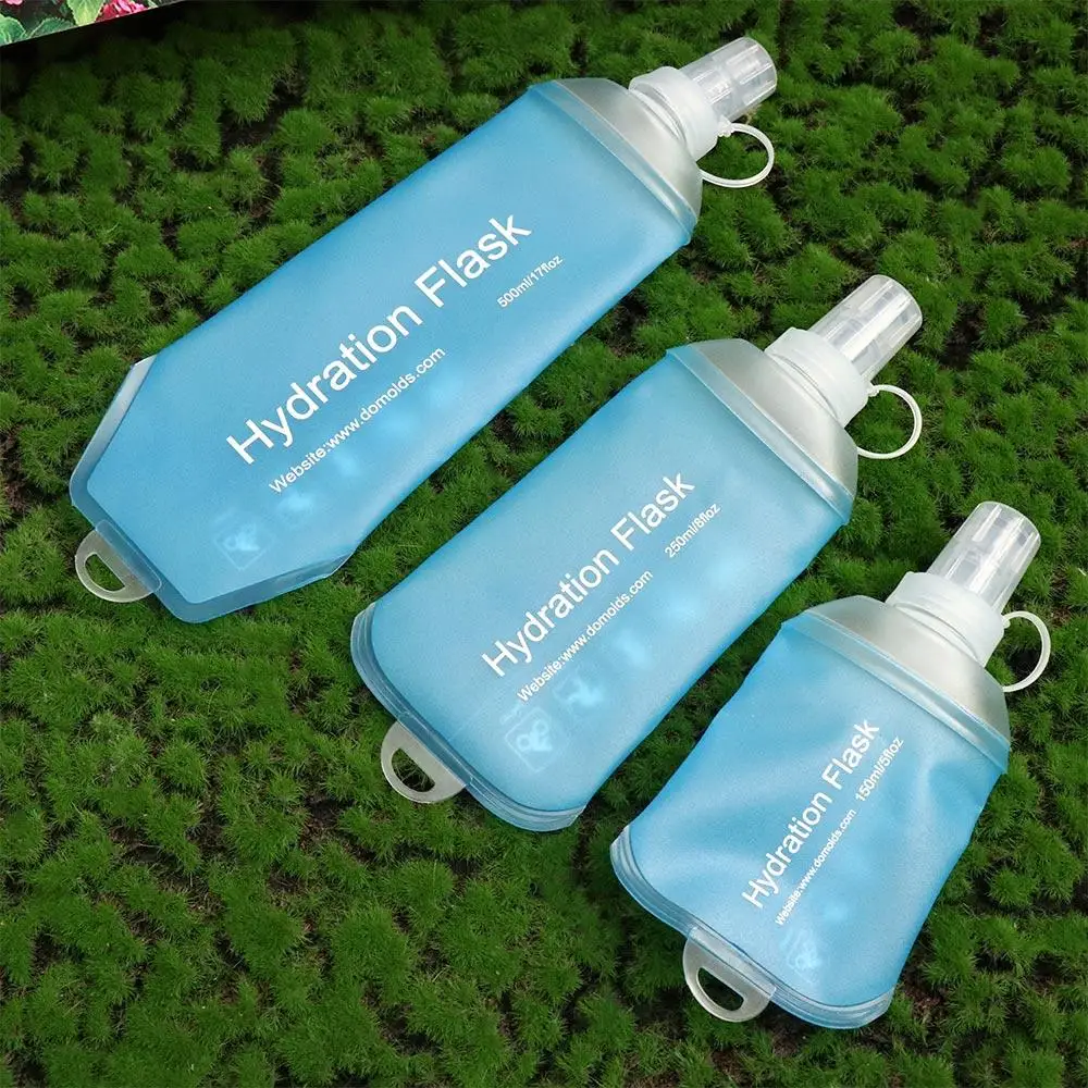 

Portable TPU Folding Water Bottle Water Bag Blue Collapsible Water Bottle Soft Flask Hydration Pack 500ML 250ML 150ML