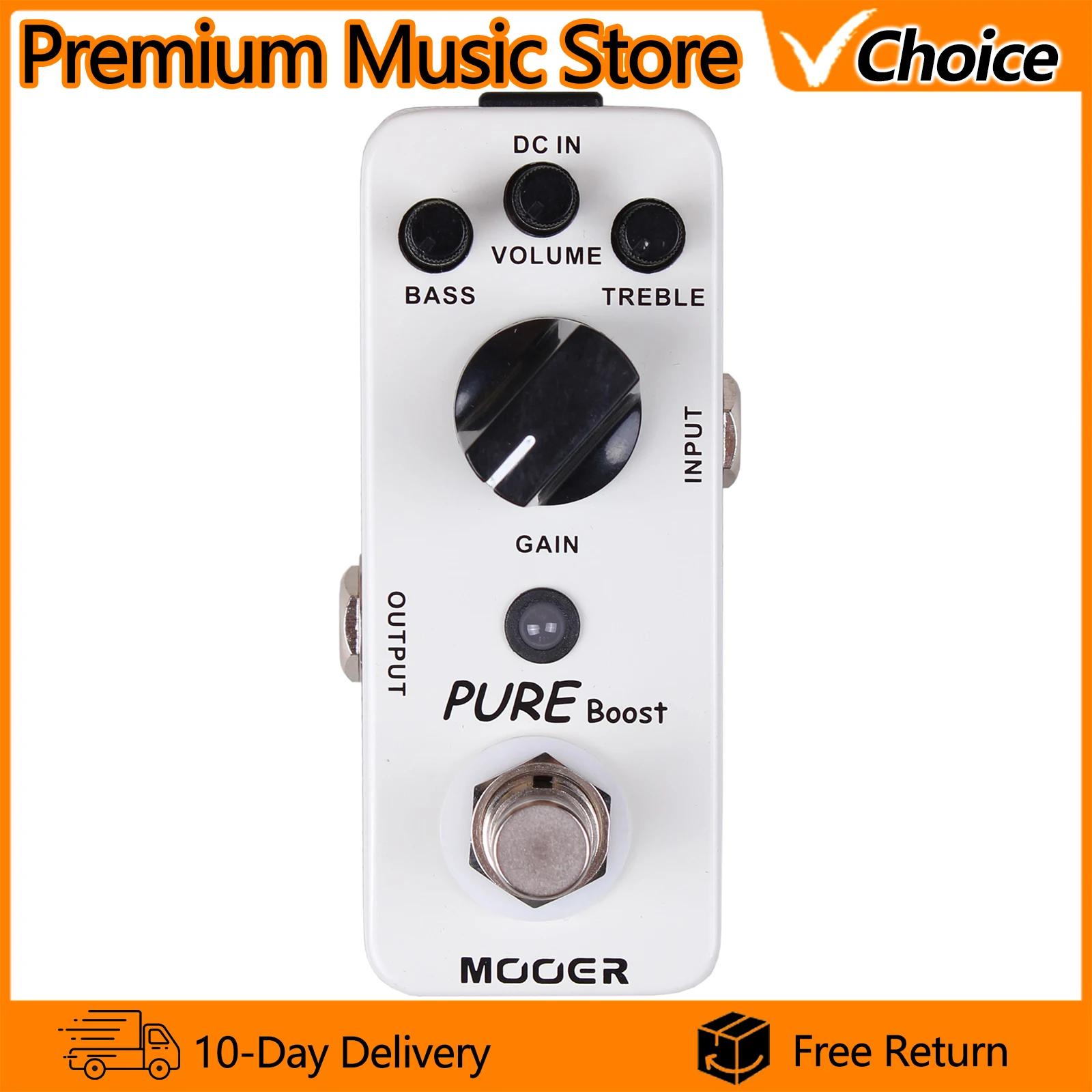 

Гитарная педаль эффектов MOOER Pure Boost Mini Clean Boost, True Bypass, цельнометаллический корпус, аксессуары для электрогитары