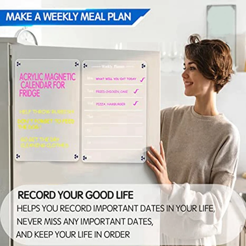 Transparent Weekly Meal Planner Magnetic Acrylic Board For Refrigerator Acrylic Magnet Weekly Calendar For Refrigerator