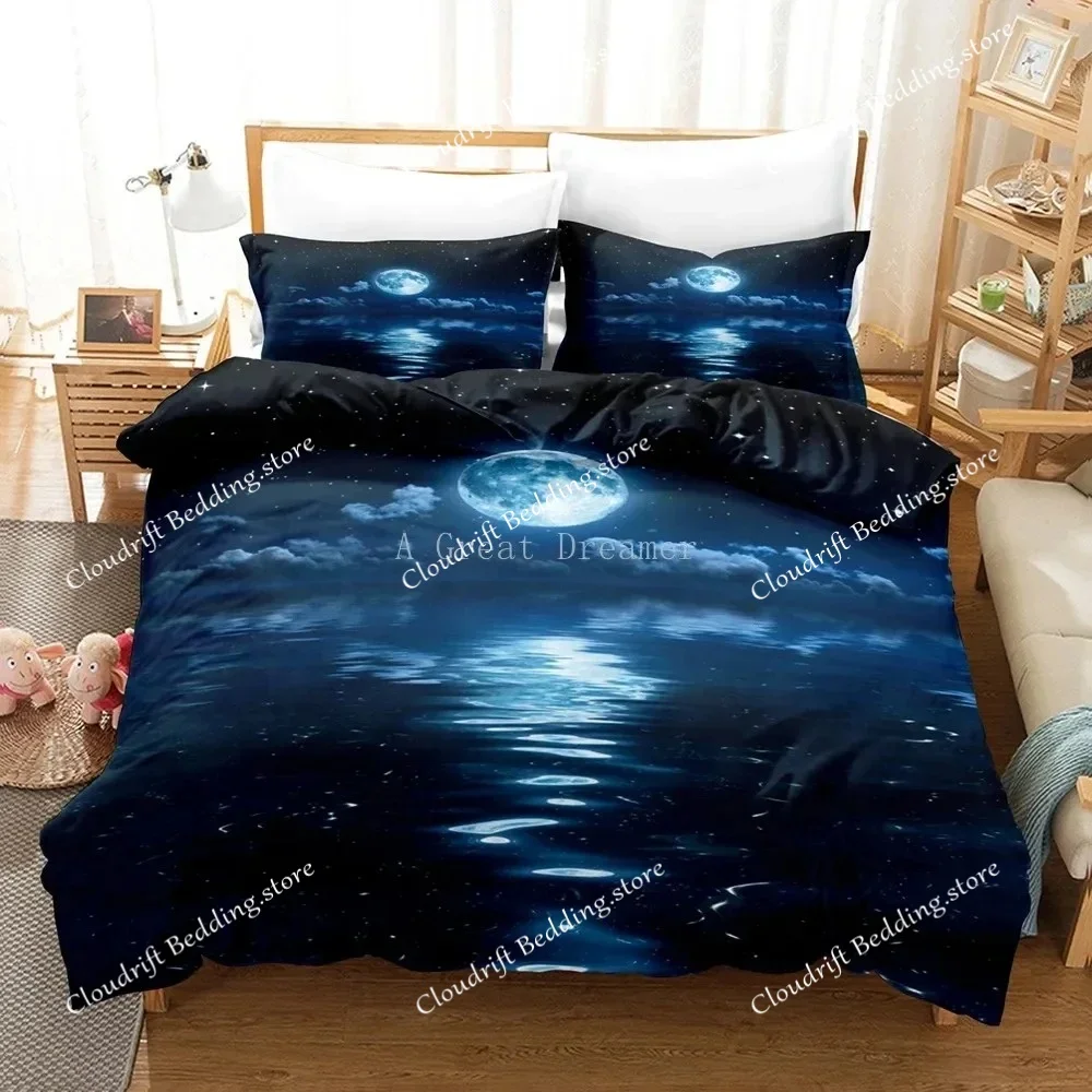 Moon Bedding Set Night View Duvet Cover Set With Pillowcase Bedding King Queen Full Double Single Size Luxury Bedxclothes Decor