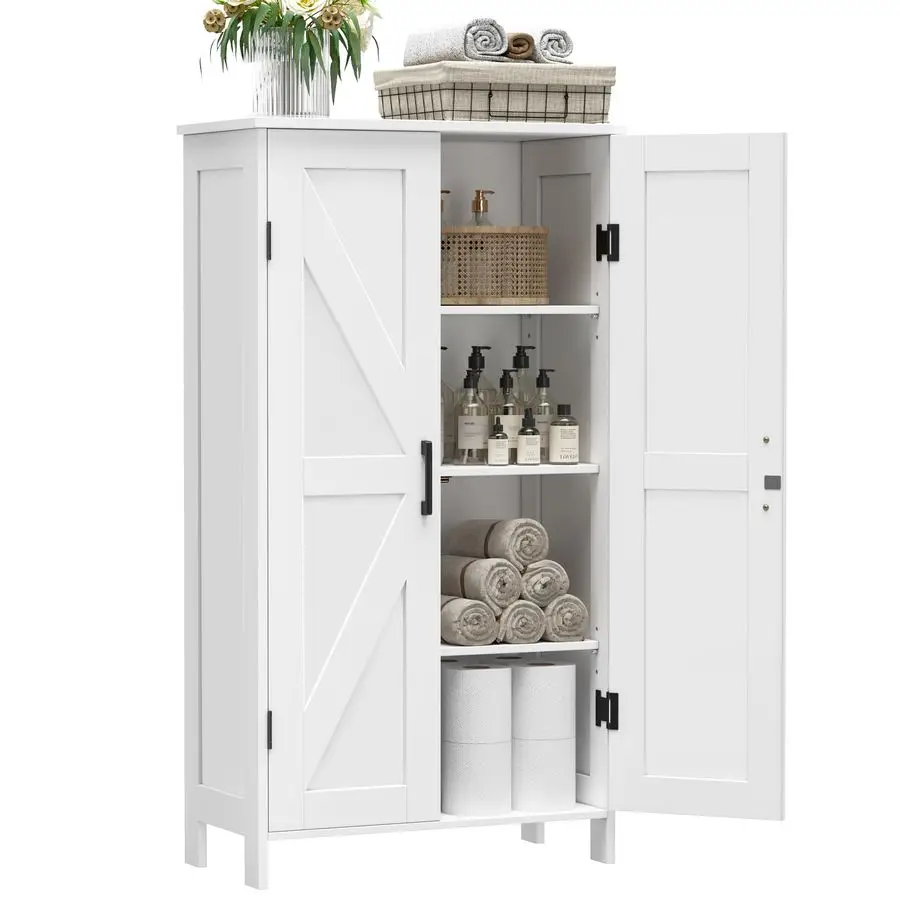 

Farmhouse Bathroom Cabinet with Adjustable Shelves, FreeStanding Storage Cabinet with Barn Doors, for Kitchen, Living Room, Din