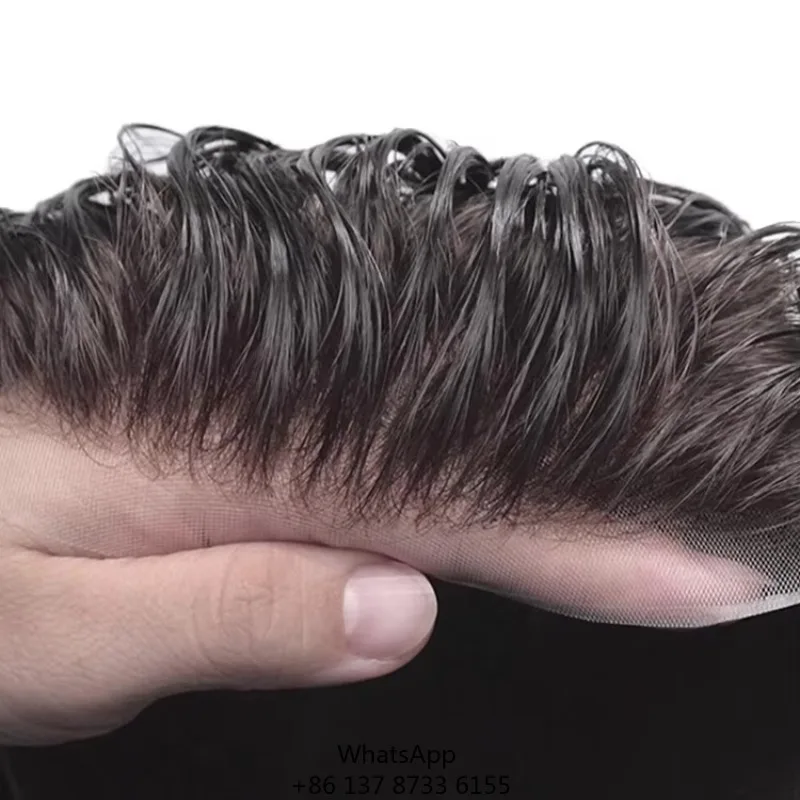 Natuurlijke Lace Front Heren Toupet 100% Maagdelijk Menselijk Haar Weave Pruiken Haarstukjes Wave Unit Patch Systeem Vervanging Voor Mannen