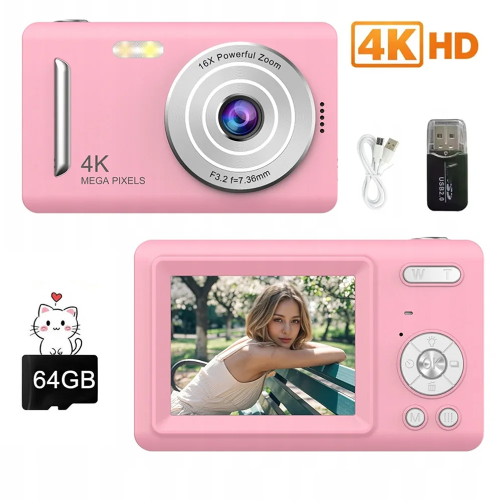 Aparat cyfrowy 4K z autofokusem, idealny do wideo, kamera HD 1080P, 44 MP, z 2,4-calowym wyświetlaczem LCD, 16-krotny zoom cyfrowy, kamera wideo do fotografii.