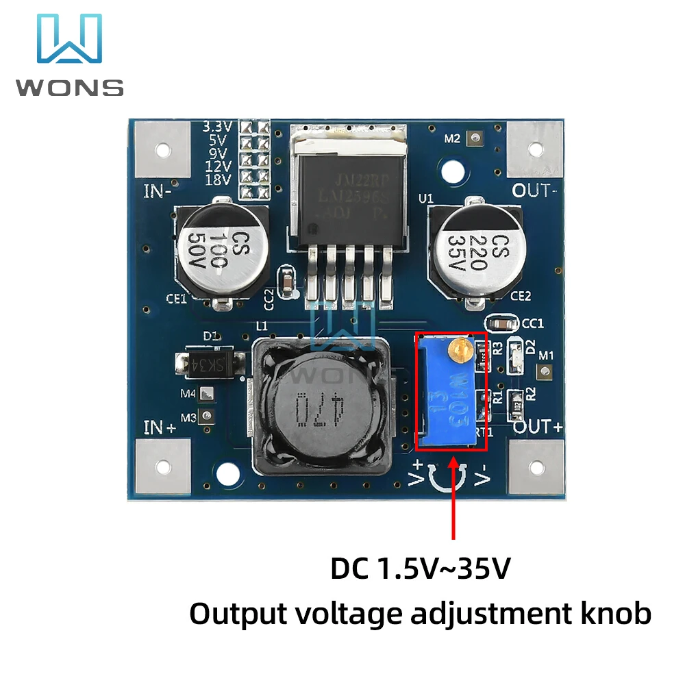 DC 3-40V naar 3,3V/5V/9V/12V/18V Step-down Power Module LM2596 Step-down Module DC1.5-35V Verstelbare Spanning Power Module ﻿