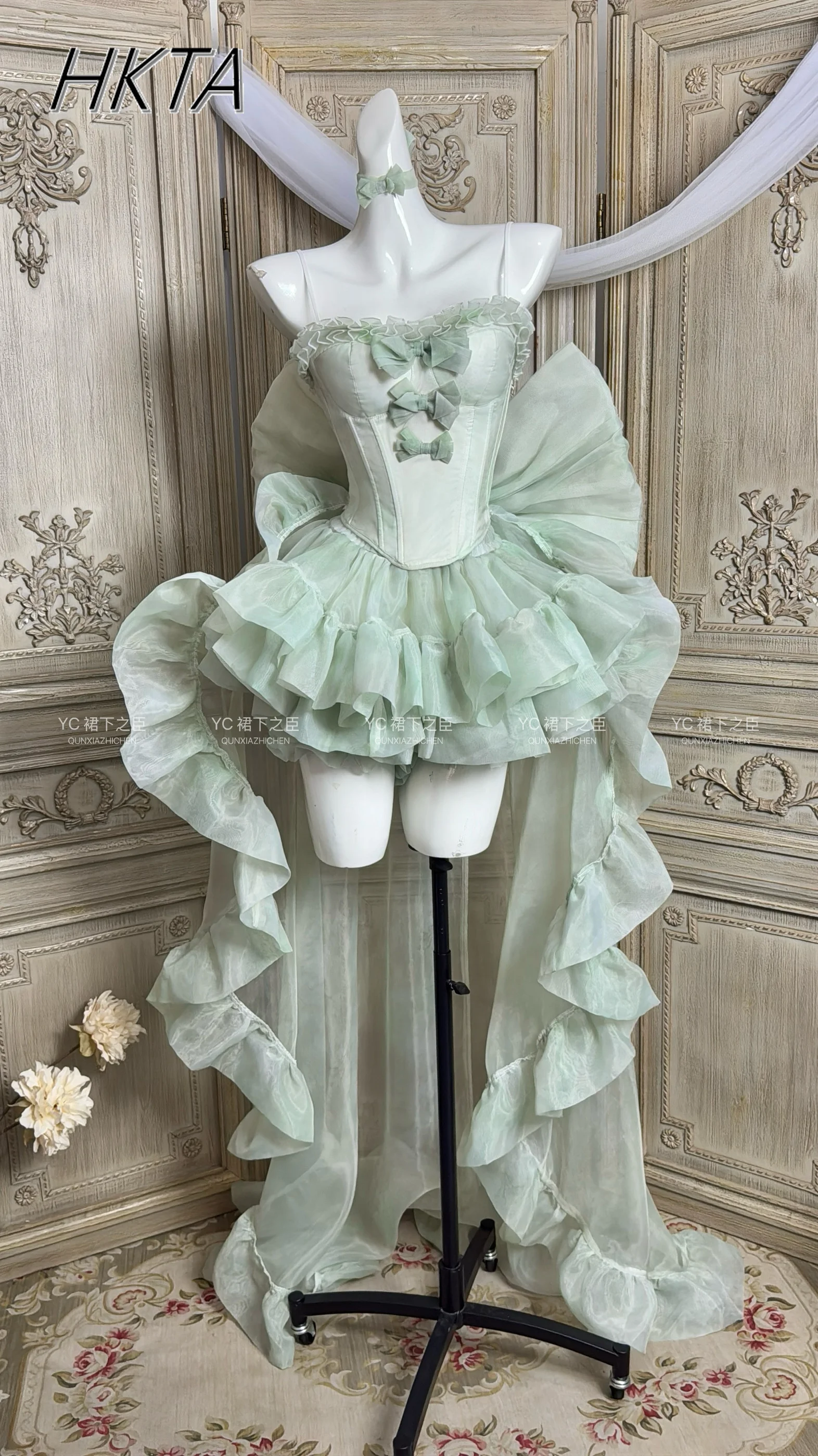 Lolita Summer Dress Two Pieces Sets Women Sweet and Cute Birthday Bow Slim Fishbone Tops Elegant Princess Gown Ball Skirt Outfit