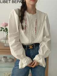 BL9570 New 2024 Korean Fashion Sweet Floral Chic Women Office Blouses Embroidery Shirts Spring Summe Vintage Elegant Lady Tops