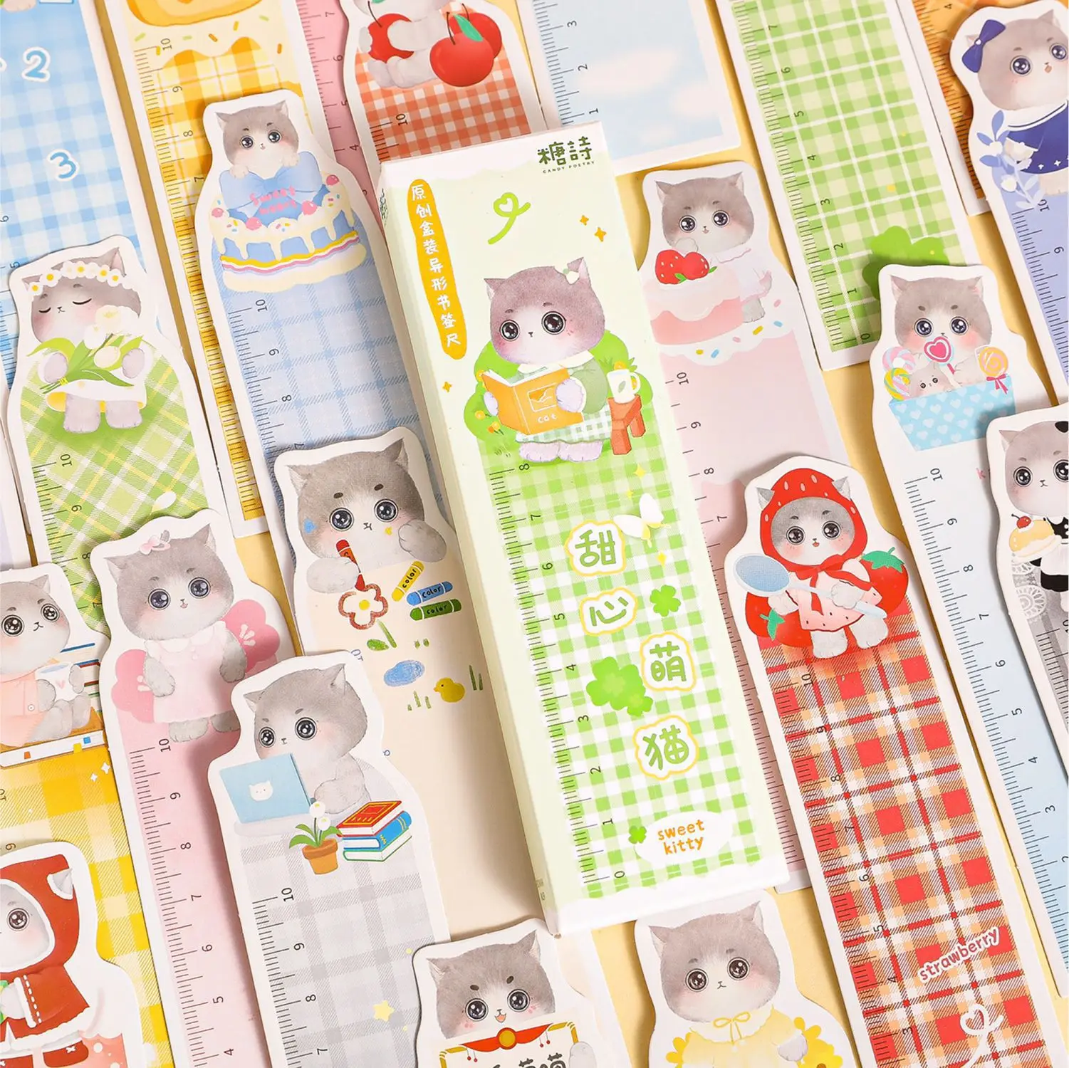 30pcs/pack Sweet Cute Cat Die-Cut Bookmark Ruler Cute Cartoon Cat Measuring Ruler Book Reading Mark Card Journal Stationery