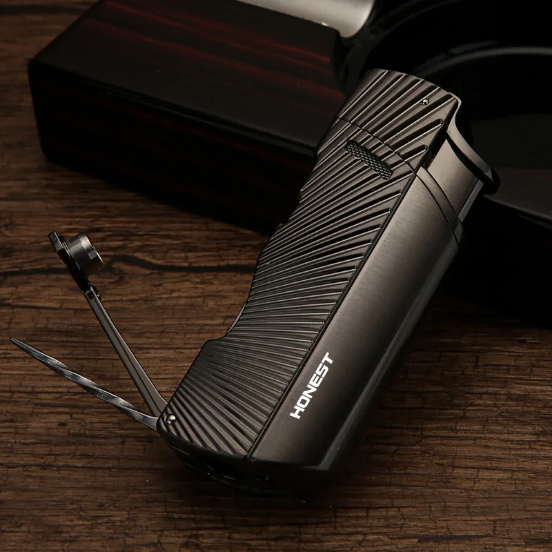 Creative Body Carving Craft Windproof Direct Blue Flame Lighter Moxibustion Cigar Special with Portable Cigar Punching Tool