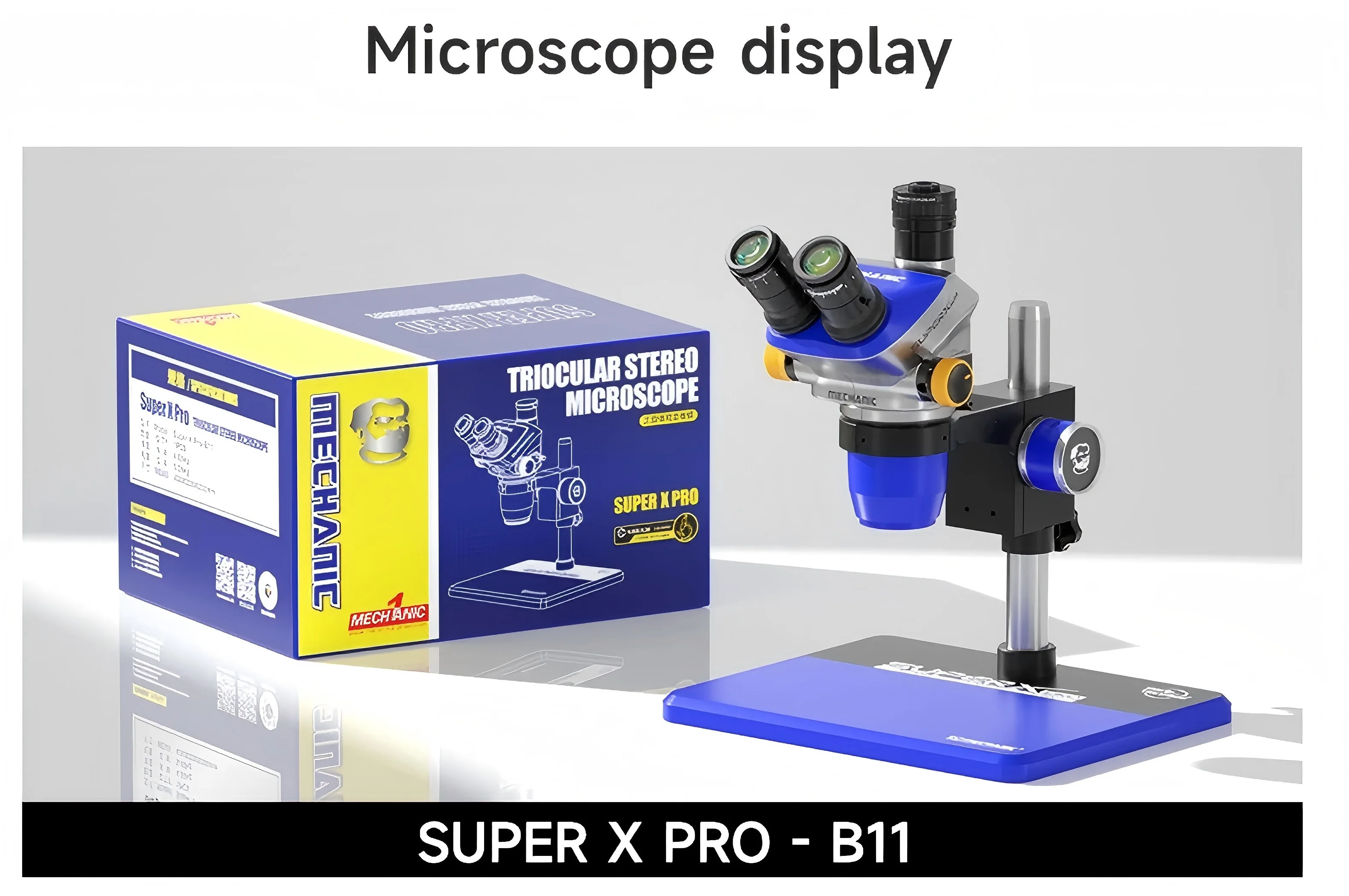 MECHANIC SUPER X PRO-B11 Trinocular Stereo Industrial Microscope Continuous Zoom 6.5-52X PL10X26 Eyepieces CCD 0.45X CTV Adapter