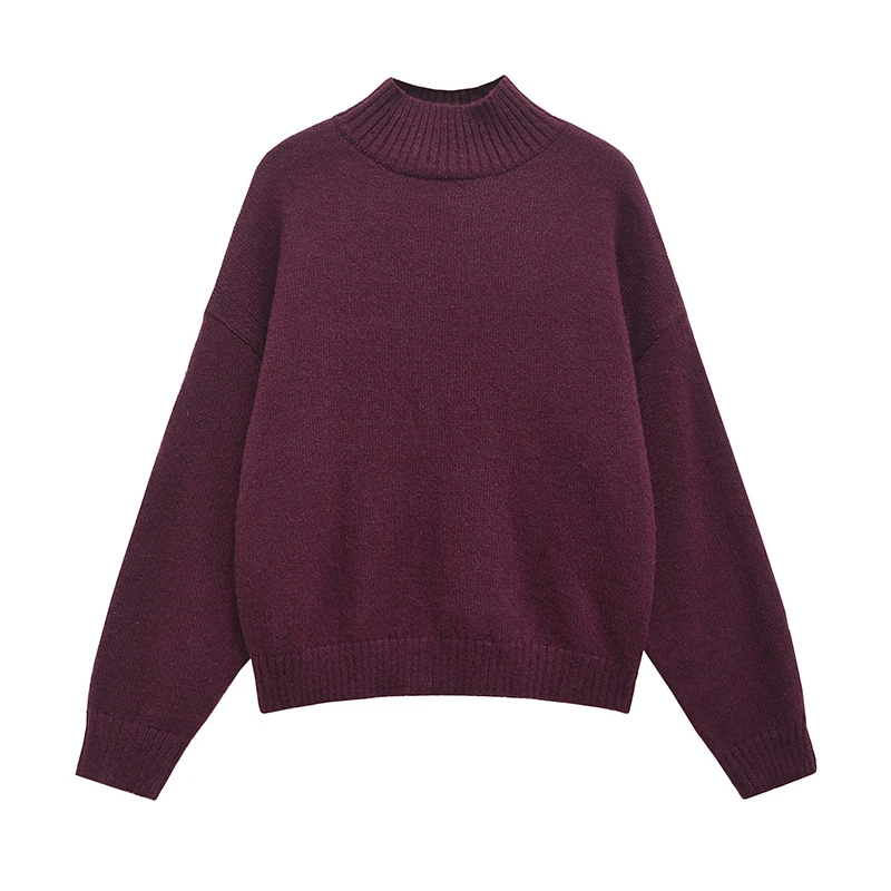 Women Casual Turtleneck Long Sleeve Knitted Pullovers Autumn Winter Oversize Wine Red Christmas Sweaters Soft Basic Jumper