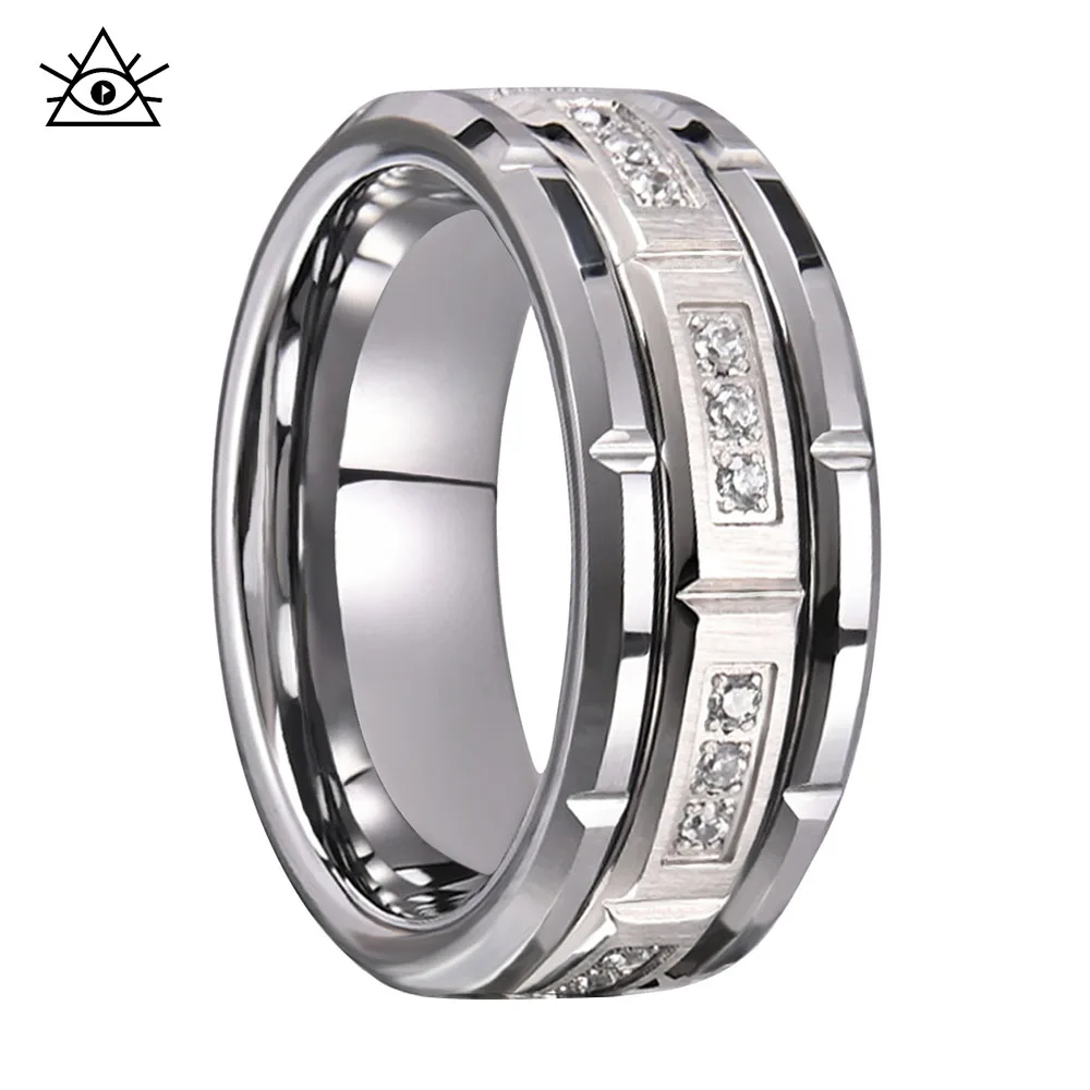 Tungsten Steel Combination Ring Inlaid With Zircon, Fashionable City Wall Unisex Casual Rings