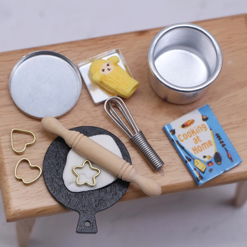 1 Juego de Mini accesorios de cocina para casa de muñecas, escena de juego de comida para muñecas, rodillo, batidor de huevos, modelo de utilería