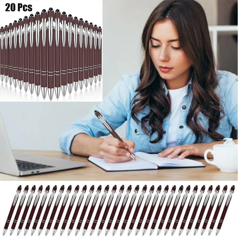 20Pcs Brown Soft Touch Metal Stylus Ball Pens,14.3cm Retractable 2 in 1 Touch Screen Ballpoint Pen, Smooth Writing Black Ink