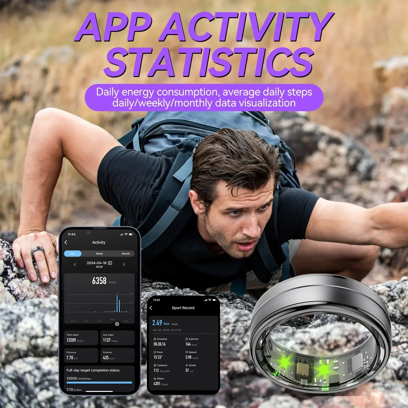 

Смарт-кольцо 2025 года, новый военный класс, титановый стальной корпус, мониторинг здоровья, 5 АТМ, водонепроницаемые, мультиспортивные режимы для мужчин и женщин