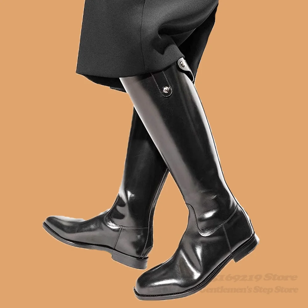 2025 Fashion Autumn and Winter Knight Boots Men Genuine Leather Chunky Heel Solid Color Back Zipper Trendy Knee High Boot