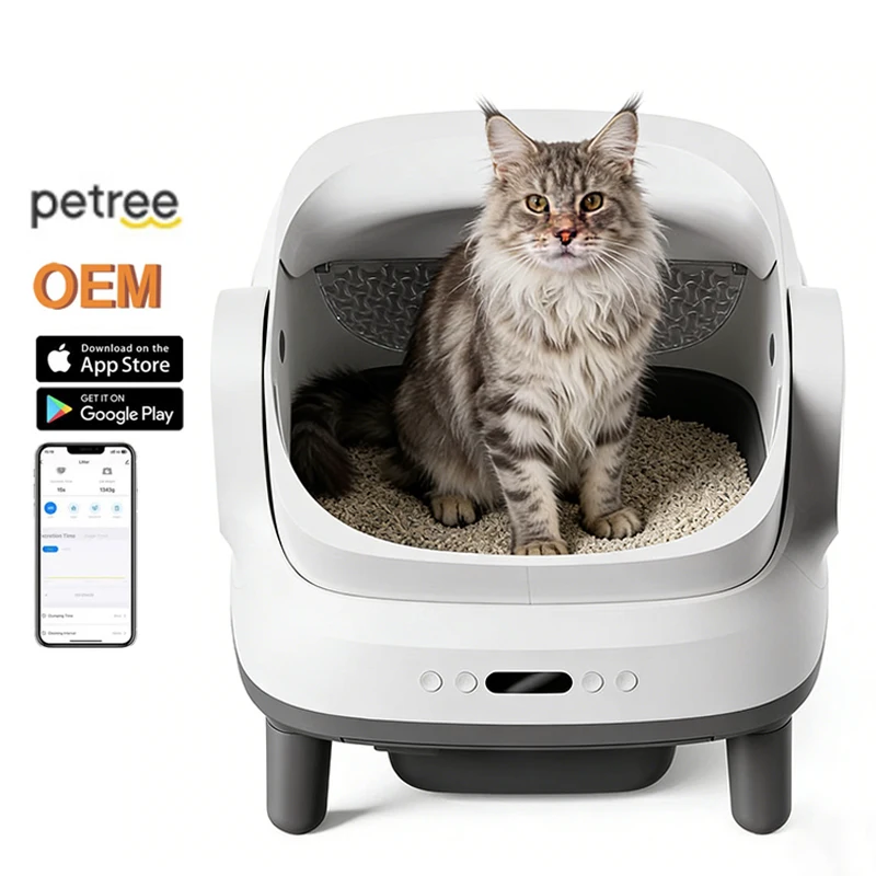 

Petree Large Automatic Cat Litter Box Open Design Intelligent Self-Cleaning Cat Toilet Electric Deodorization Plastic
