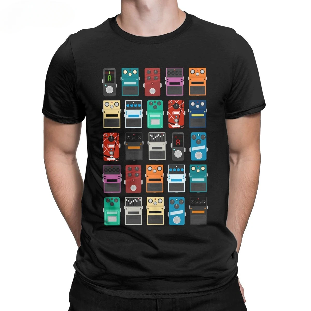 Music Short Sleeve Tee Shirt Big Size Clothes Awesome Pedal Board Guitar T-Shirts for Men Crew Neck Cotton T Shirt