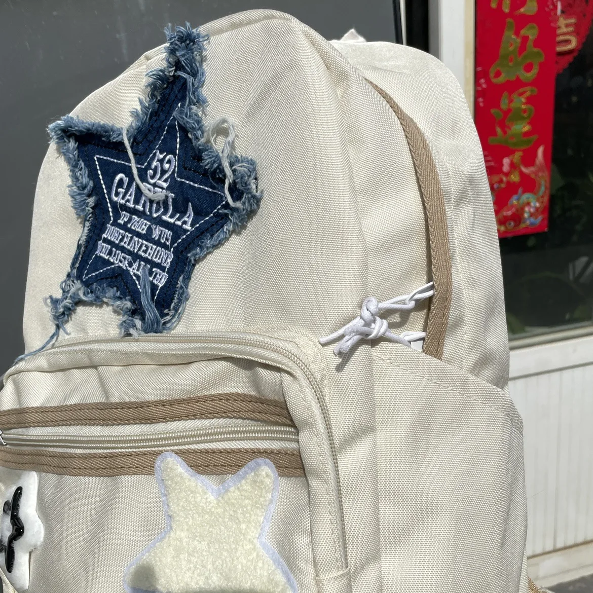 Y2K Women\'s Backpack Denim Star Pattern White School Bag Book Bone Shape Teenager Bagpack Letter Embroidery Large Capacity New