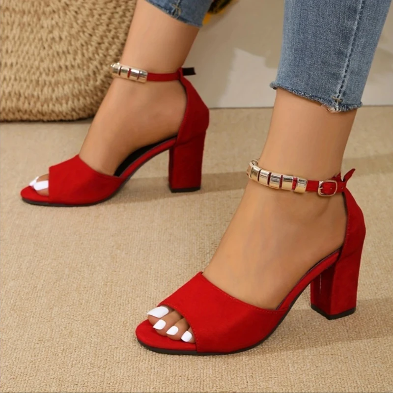 2025 Women's Summer New Style Fish Mouth Designer Open Toe Sandals Casual Comfortable Shallow Mouth Buckle High Heels Plus Size