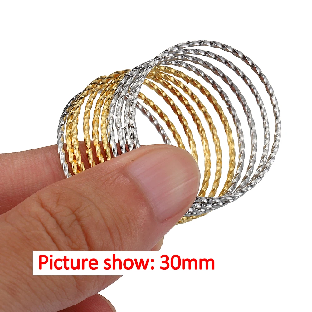 10pcs 30/50mm Stainless Steel Korean Spiral Round Jump Rings Gold Plated Twisted Closed Rings for Earrings Jewelry Making DIY