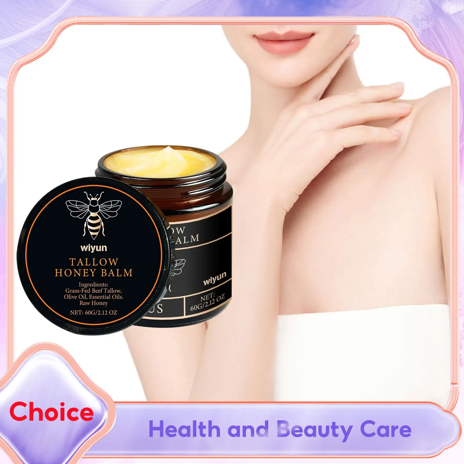 

Beef Tallow Honey Moisturizer Grass Fed Whipped Tallow Face Cream Body Lotion Non Greasy Nourishing Fast Absorption Skin Care