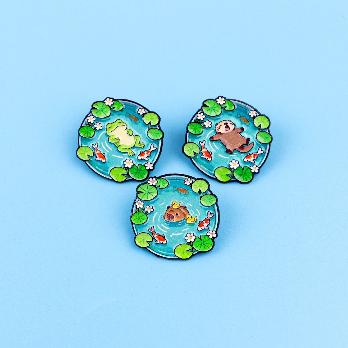 Pond Landscape Otter Duck Enamel Pin Frog Brooch Lapel Pin Badge on Backpack Clothing Accessories Fashion Jewelry Gifts