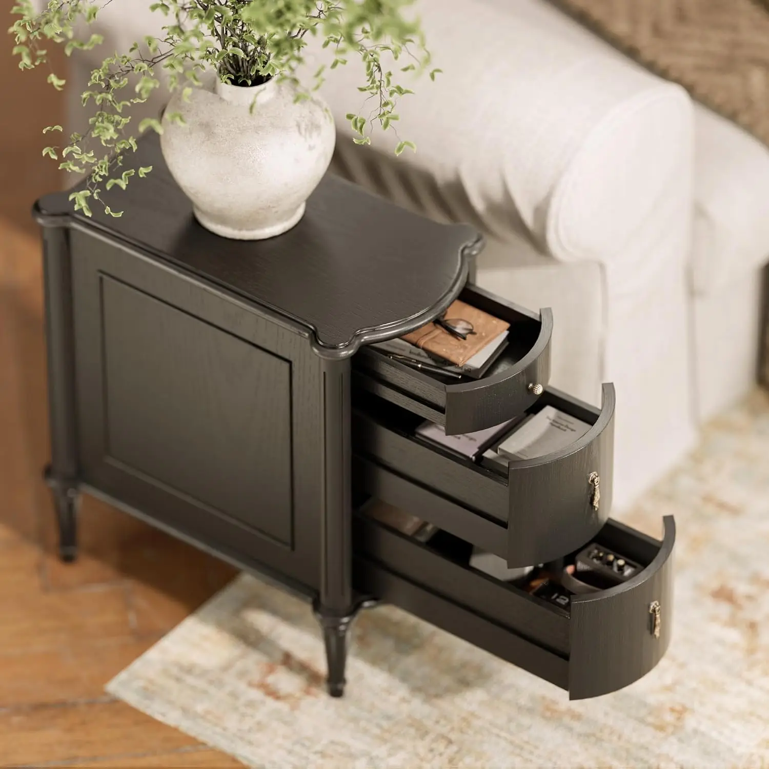 Nightstand w/Charging Station & 3 Drawers Pre-Assembled Vintage Side Table Antique Pulls Rustic End Table , Customized