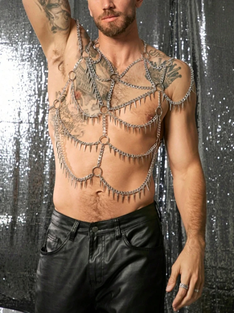 Tassels Chain Body Shoulder Sexy Body Metal Chains Man Punk Silvery Clubs Wear Gothic Harness Vest Accessory Performance Party - view 5