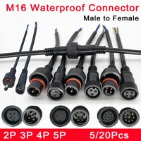 5/20 piezas M16 impermeable 2 3 4 5 pines IP65 macho y hembra Cable enchufe 22mm conector de tuerca 20CM OD 6mm para iluminación LED
