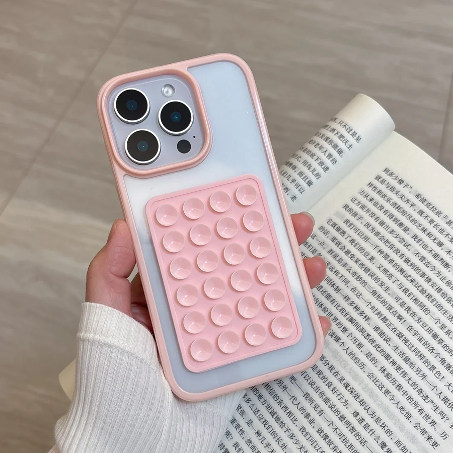 

3D Suction Cup Airbag Phone Case For iPhone 16E 16 15 14 13 12 11 Pro Max Plus Transparent Candy Shockproof Back Bumper Cover