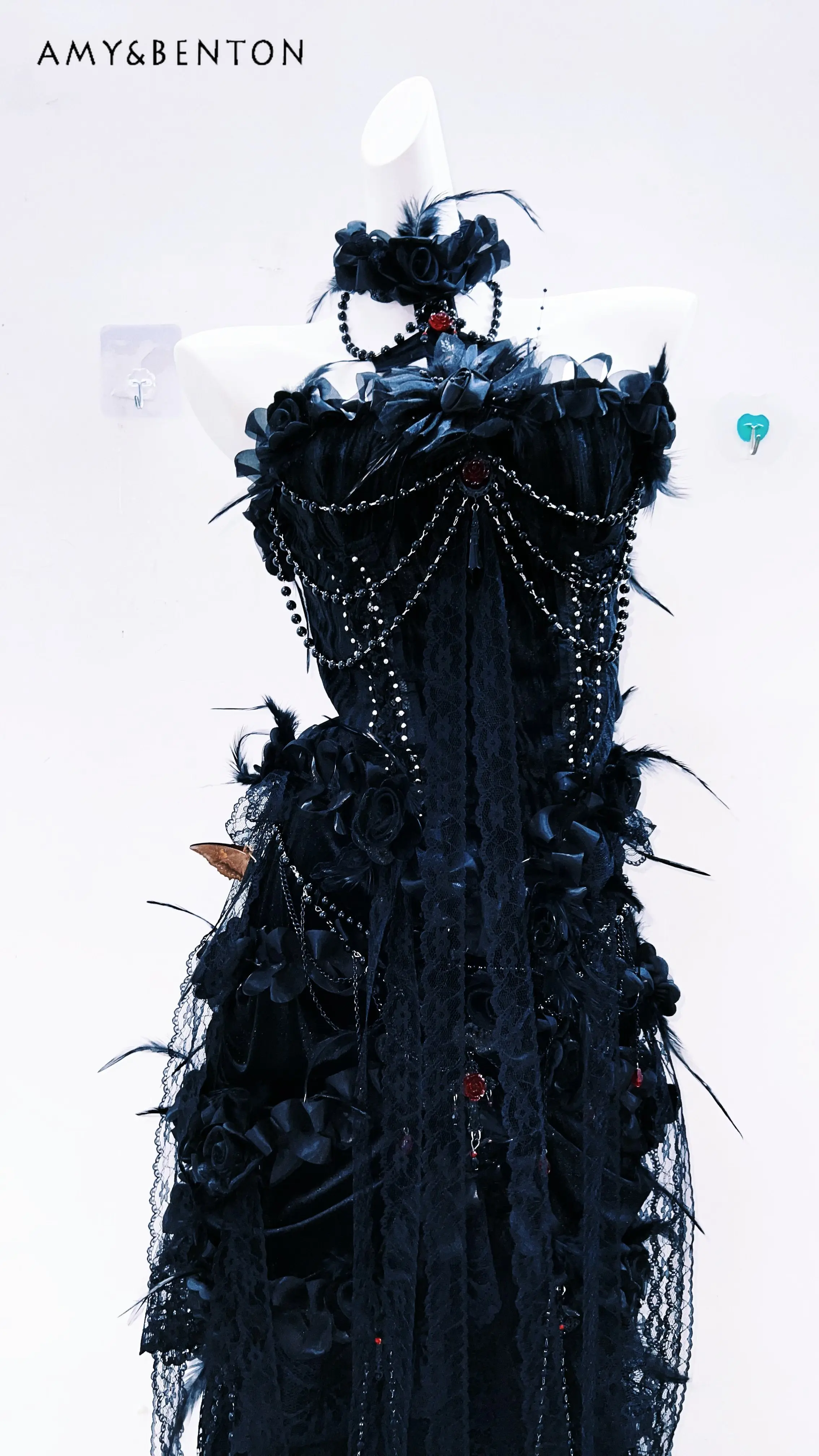 

Summer Dark Gothic Style Hot Girl Chain Lace Tube Top High-Waisted Floral Decorated Long Skirt Palace Style Halloween Gown Set