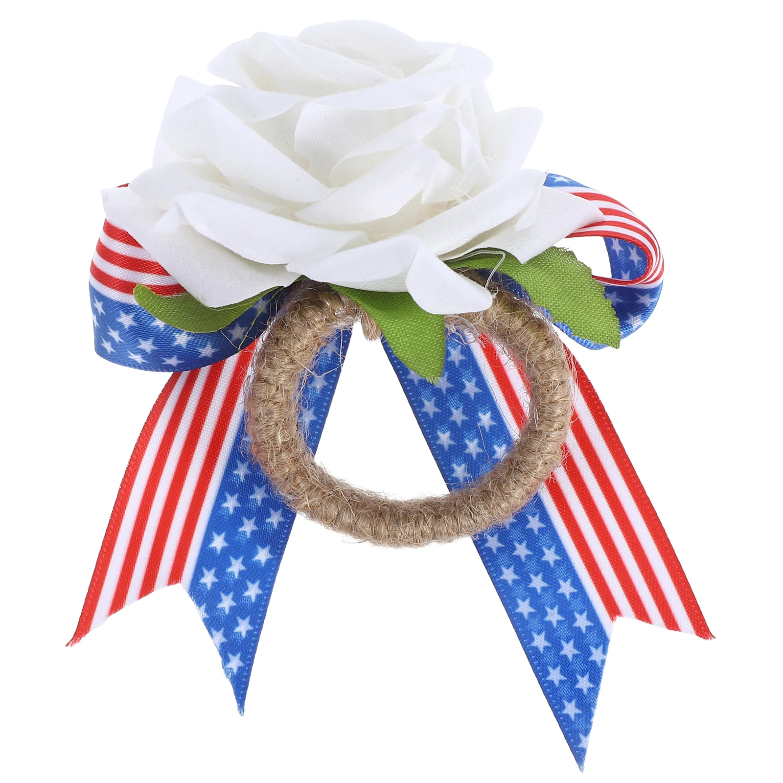 

1pc Napkin Ring Independence Day Artificial Rose Jute Rope Elegant Design Table Decoration Reusable Patriotic Serviette Holder