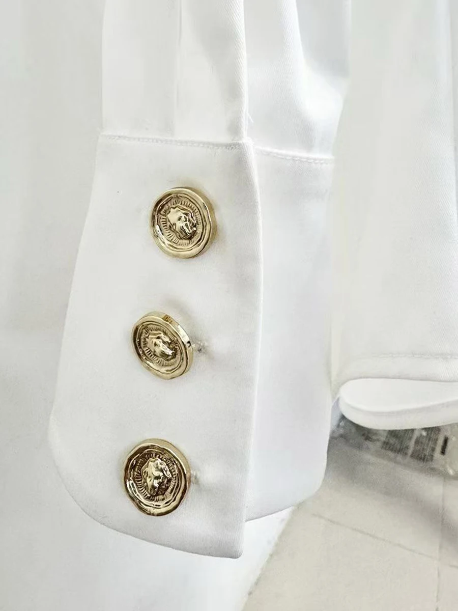 GALCAUR Camicia minimalista con fungo impiombato bianco Donna O Collo Manica lunga Camicie da donna allentate di fascia alta Autunno Nuovo stile Moda