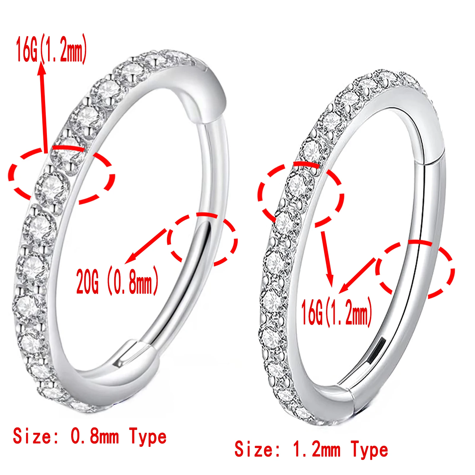 Diamonds Nose Ring Hoop CZ Zircon Septum Hoop Ring Tragus Rook Rings Piercing Jewelry Lip Labret Ring Clicker Cartilage Earrings