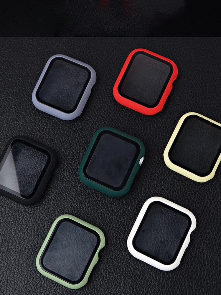 Gehärtetes Glas + Displayschutzfolie für Apple Watch Gehäuse 45 mm 41 mm 44 mm 40 mm 42 mm PC-Stoßstange Apple Watch Serie 9 4 5 6 SE 7 8