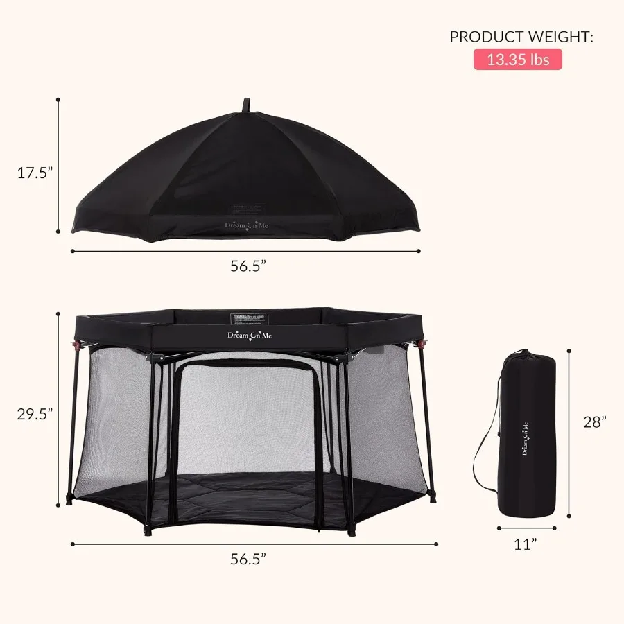 Set box Onyx con baldacchino Box per bambini Box portatile e leggero per neonati e bambini piccoli Nero