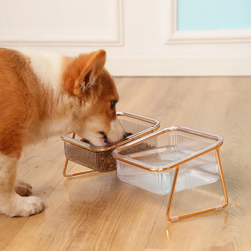 

1Set Elevated Double Iron Pet Bowls ABS Stable Feeding Kitten Dog Food Water Holder Raised Cat Bowl Pet Bowl Elevated Cat Bowls