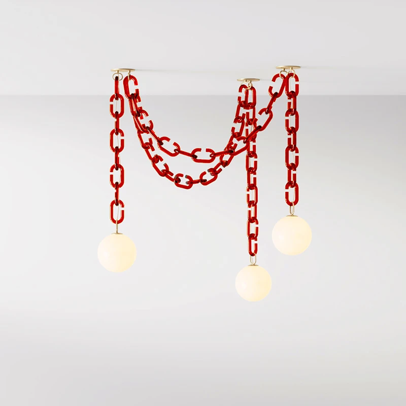 Modern Glass Chain Chandelier Nordic Cerine Swagged Hanging Light For Bedroom  Bar Coffee Shop Creative Colorful LED Chandelier