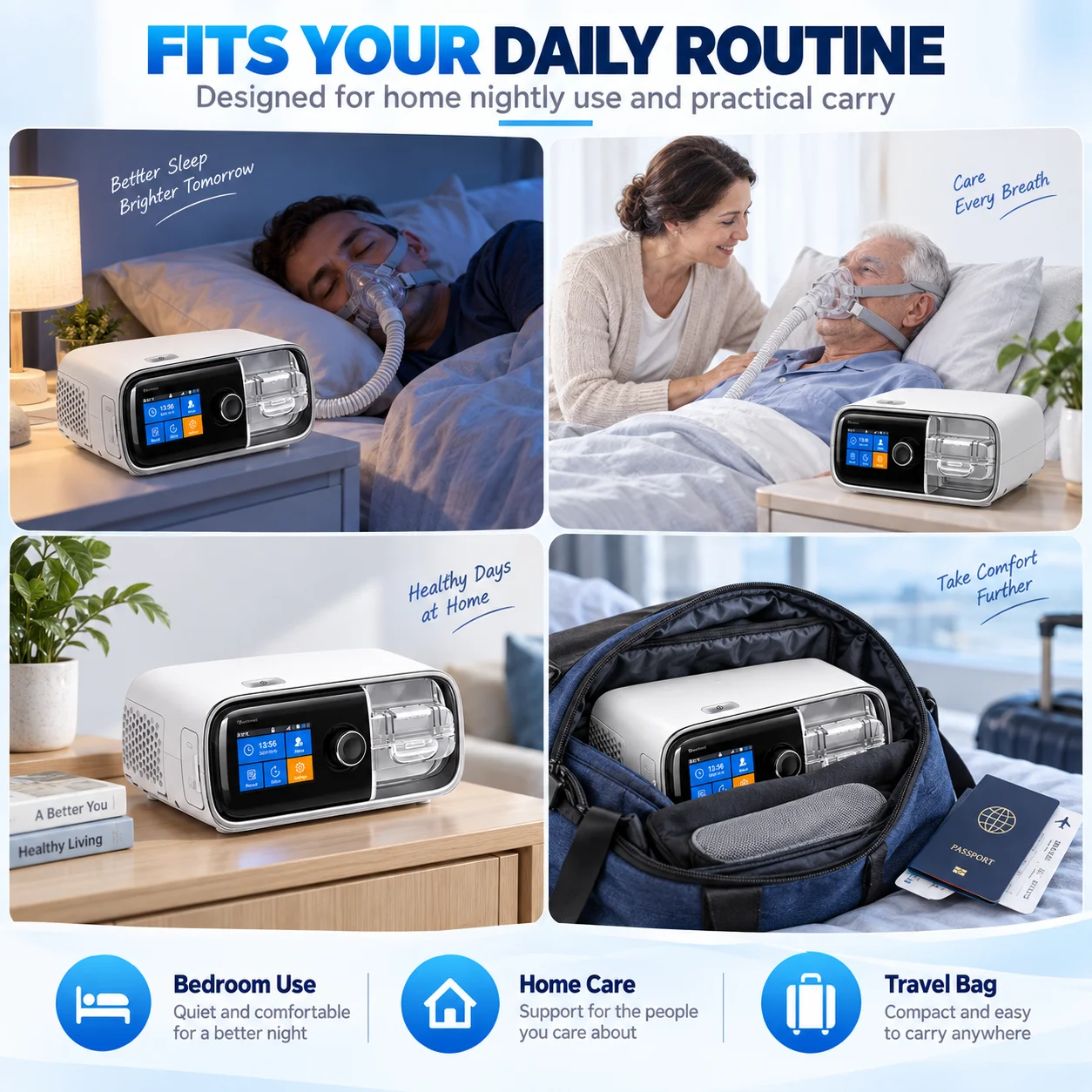 Resoxy DS6/20AH Auto CPAP Machine Automatic Pressure Adjustment Device 28dB Low Noise with SD-card For Home Travel Sleep