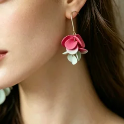Romatic Marble Polymer Clay Earrings Bright Contrast Colors Cluster Shape Leaf Drop Dangle for Holiday Spring Summer Holiday