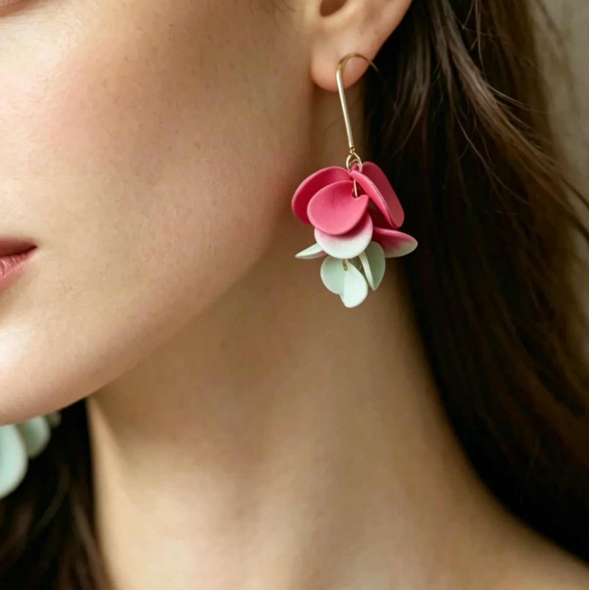 Romatic Marble Polymer Clay Earrings Bright Contrast Colors Cluster Shape Leaf Drop Dangle for Holiday Spring Summer Holiday