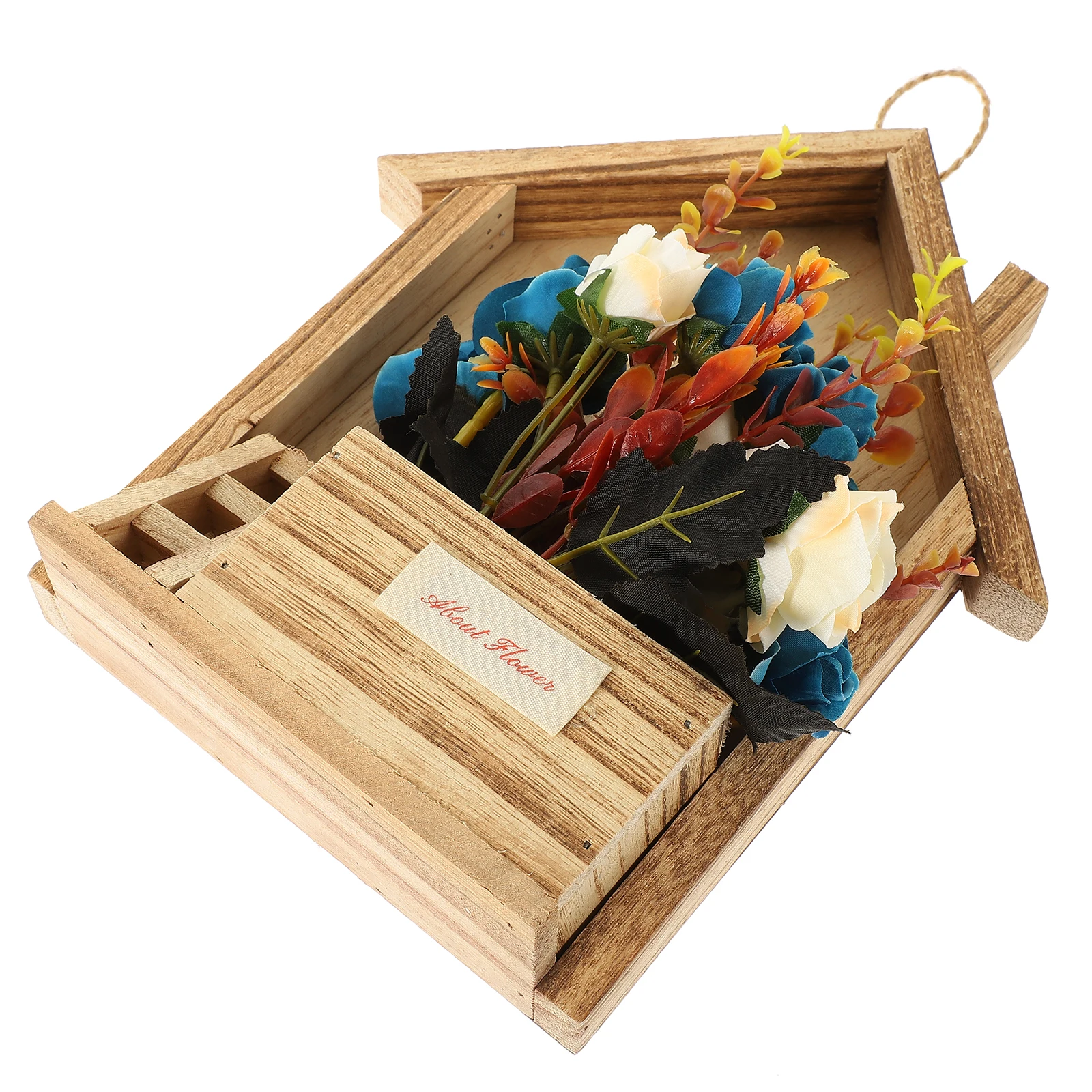 

Wall Decor Hanging Flower Pot Set Silk Flowers Wooden Basket Home Decoration Lightweight Durable Artificial Floral Ornament