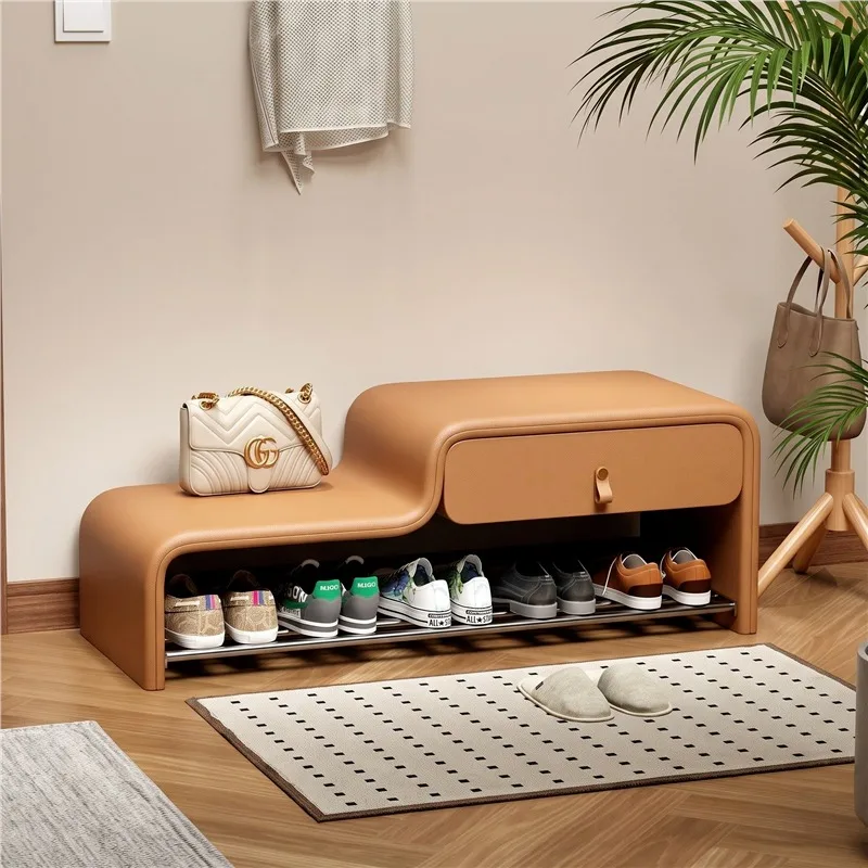 shoe changing stool, home sitting and shoe testing stool, simple door long leather stool, high-end foyer entry shoe stool