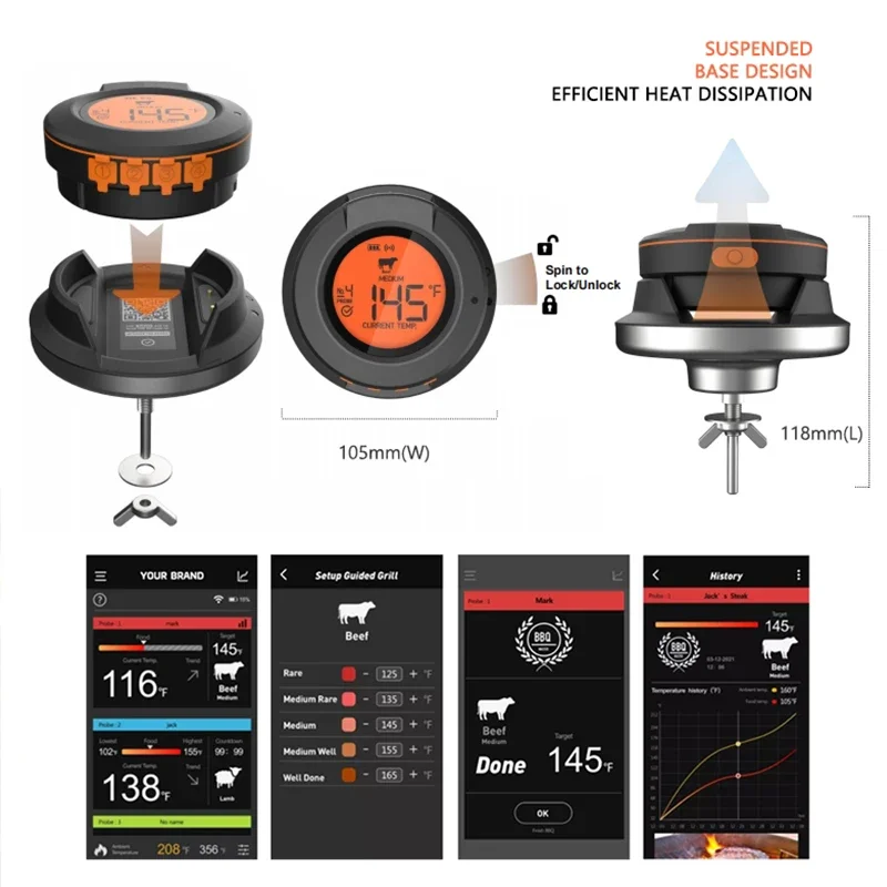 Czujnik cyfrowy termometr Bluetooth dla wysokiej 500 stopni piekarnik Grill mięso z grilla grillowanie mięsa akcesoria kuchenne narzędzia