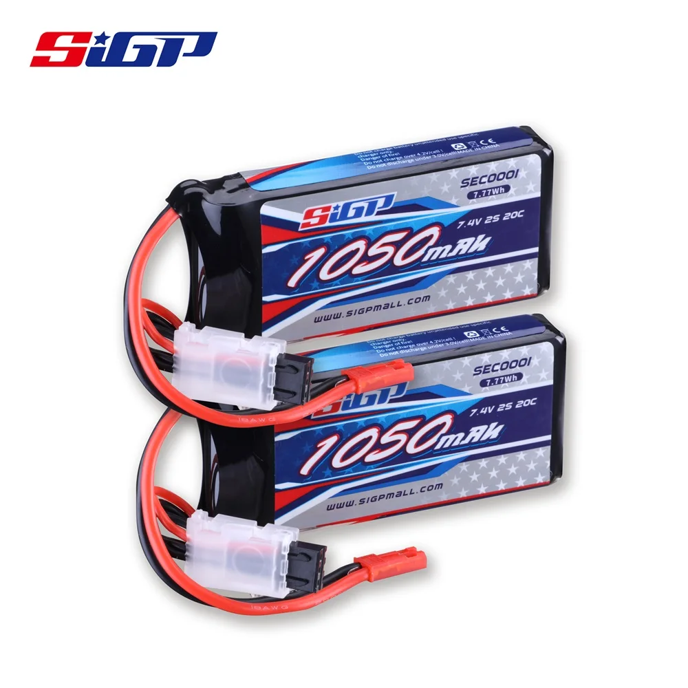 SIGP 2S 1050mAh Lipo Battery 7.4V 20C with JST Plug for RC Airplane Quadcopter Helicopter Drone FPV Model Racing