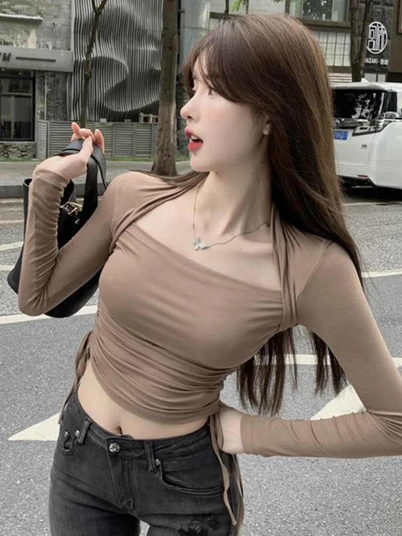 Sexy square collar color bottoming shirt women's design sense small number of spring autumn wear long sleeved t-shirt slim 73EQ